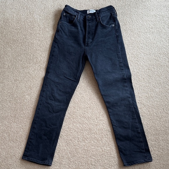 Agolde Black Riley Cropped High Rise Jeans - Picture 2 of 10